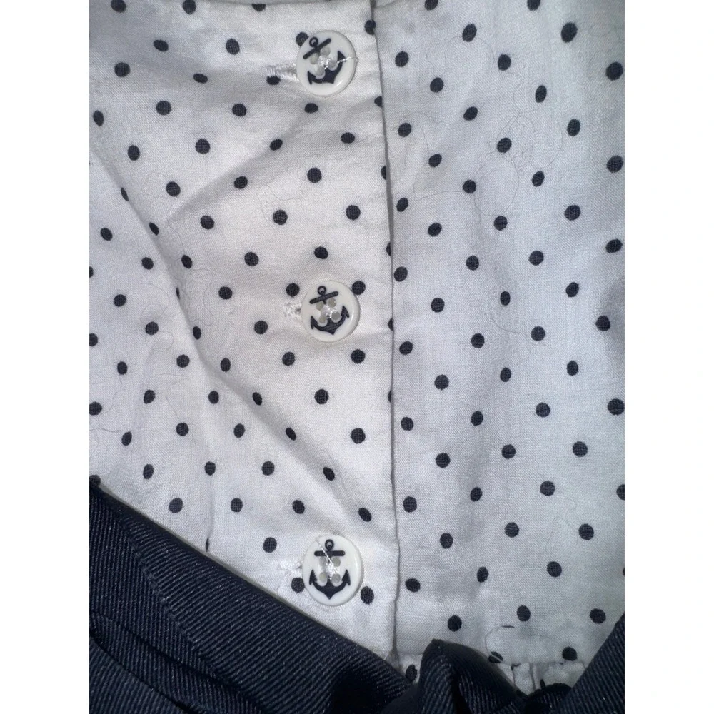 Ralph Lauren‎ white with navy polka dots ribbon belt baby dress 3M